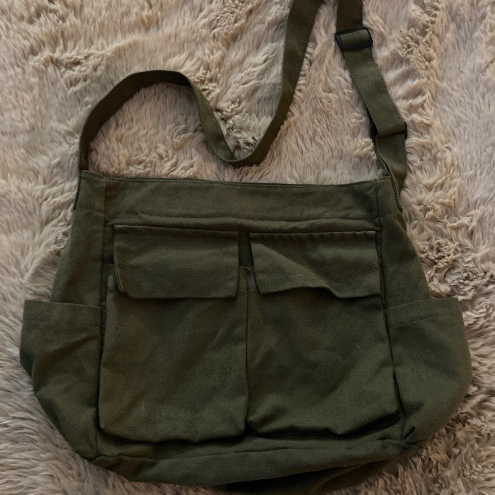 Olive Green Canvas Crossbody Bag - Unbranded